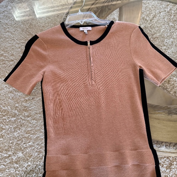 Reiss Rosie Short Sleeve Sweater Dress XS Camel/Black Striped Knit - Picture 6 of 15